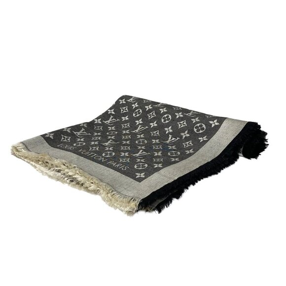 LOUIS VUITTON Shawl Monogram Denim Noir - Scarf Silk Wool 320-070125 - Picture 1 of 11
